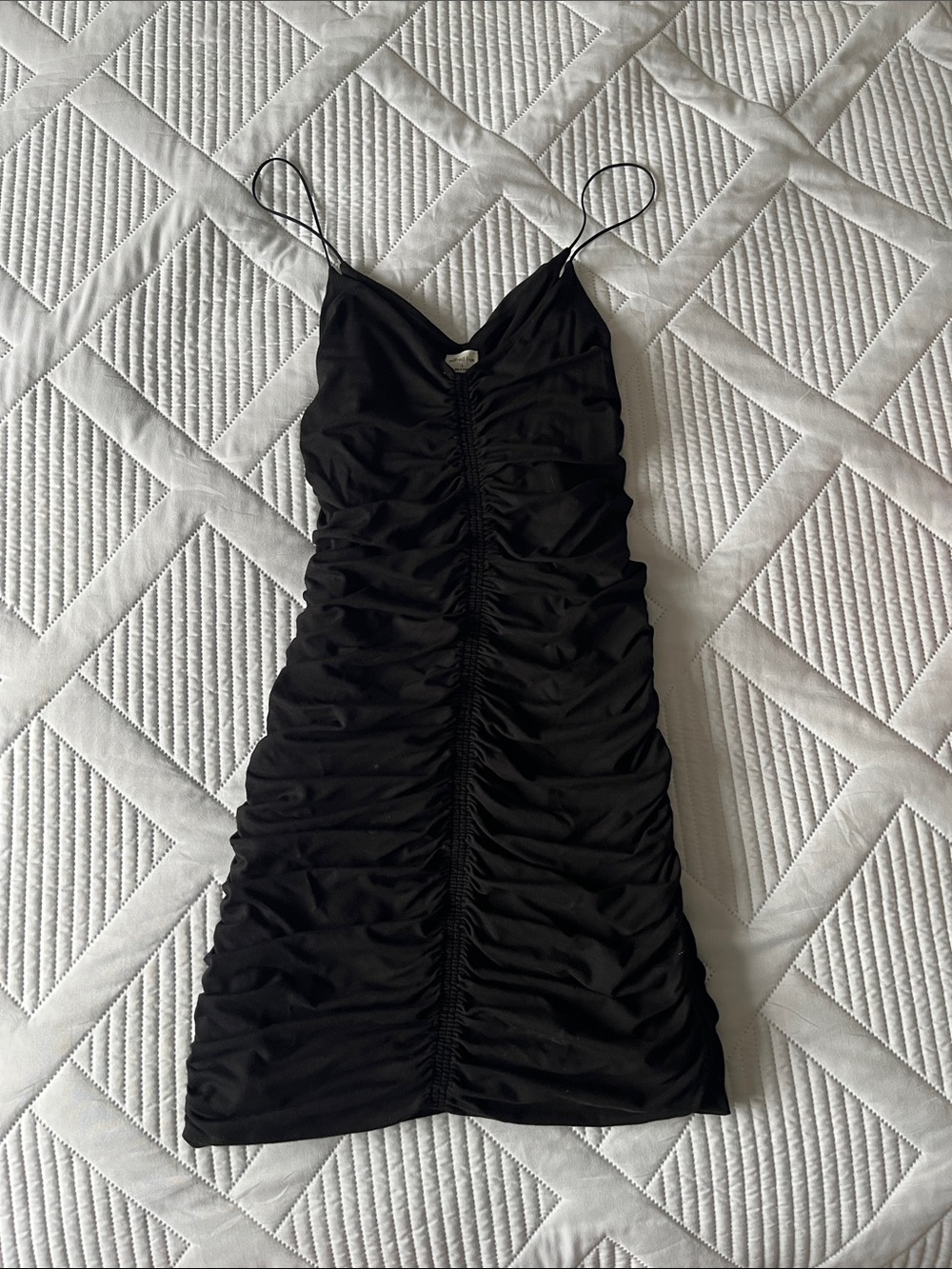 Wilfred Black Ruched Spaghetti-Strap Mini Dress